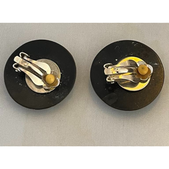 Vtg 1980s Inlaid Shell earrings Abalone mosaic CLIP - Picture 2 of 2